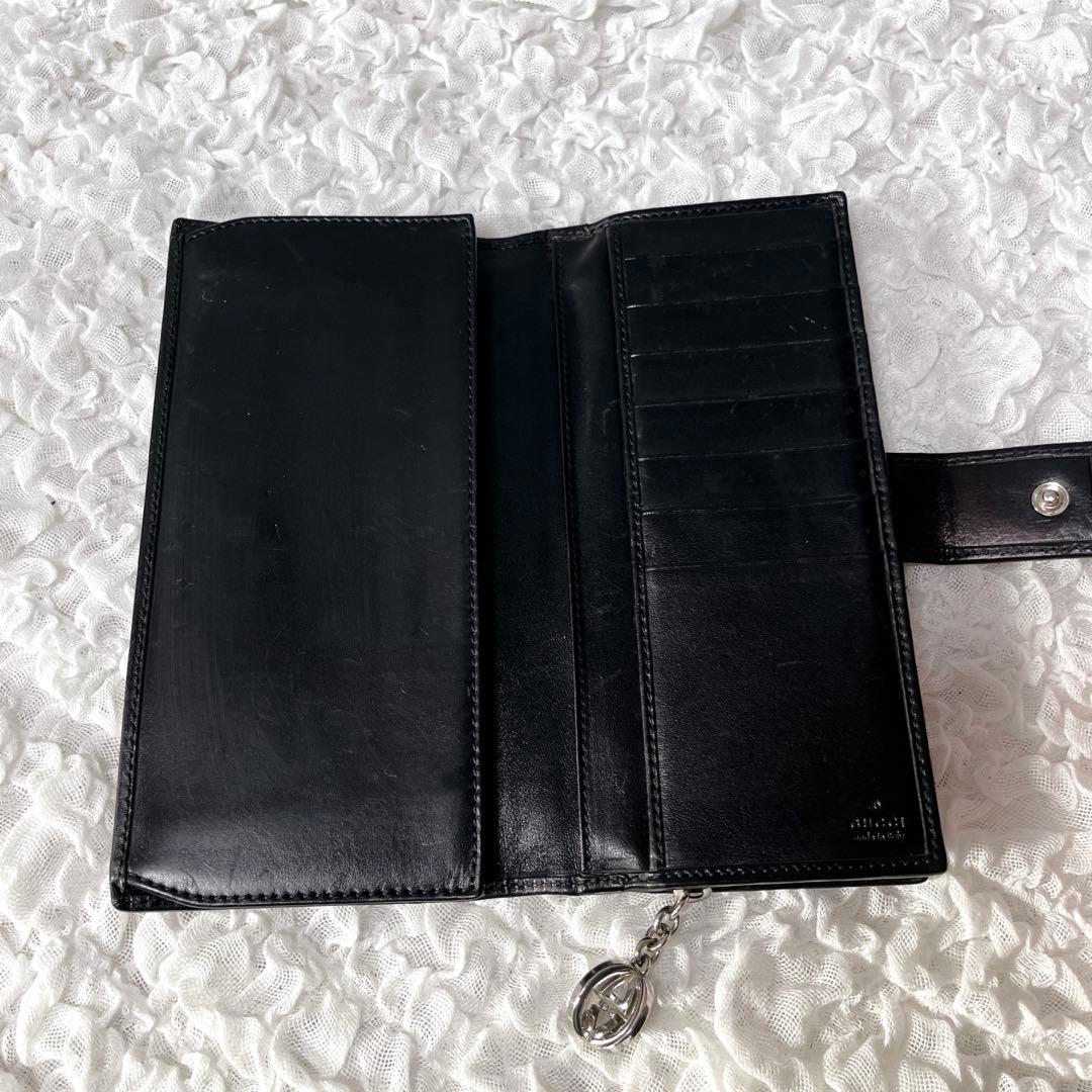 希少✨グッチ　長財布　キャンバス　ラウンドファスナー　GG柄　チャーム　インター