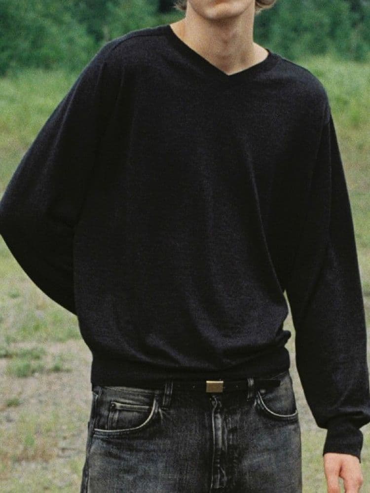 【LIDNM】W/Si/Ca 18G V Neck Knit