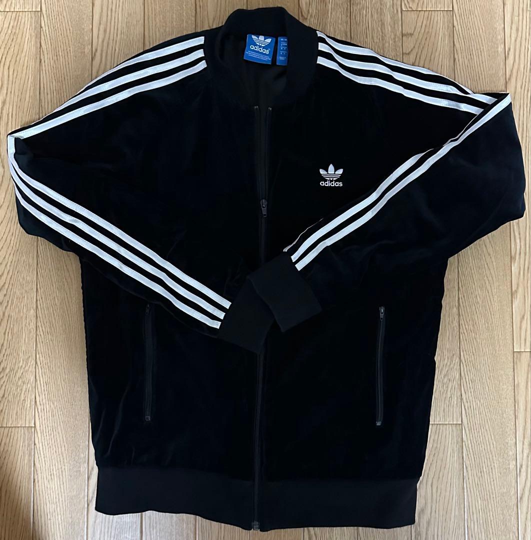 ネコ11 adidas ベロアジャケット ブラック S/M