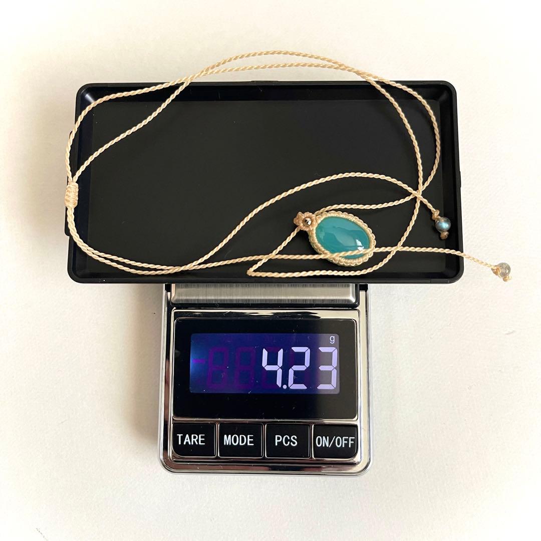 鑑別書付き 元箱有り 天然カルセドニー ブルー ネックレス マクラメジュエリー