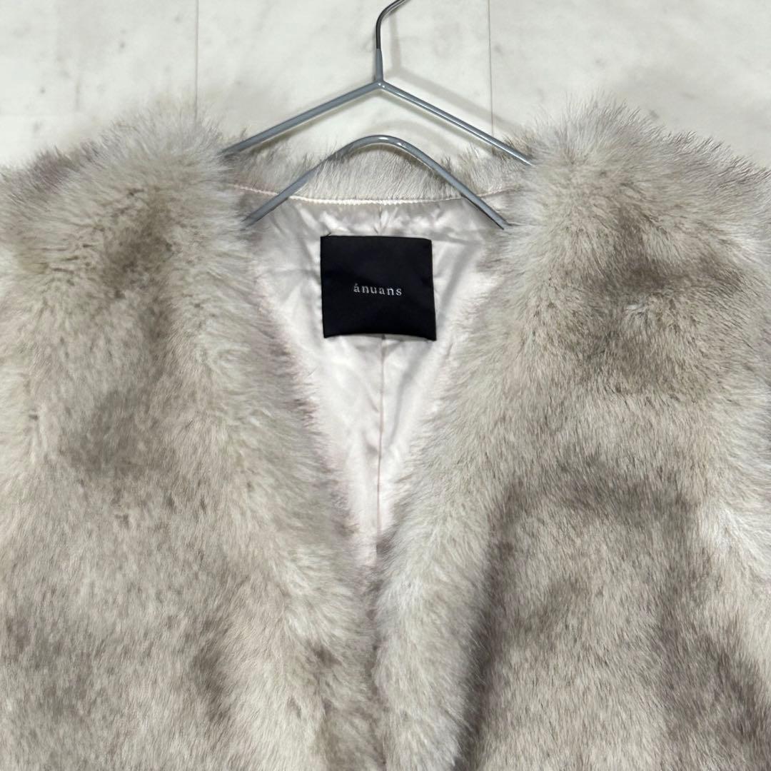 美品✨anuans アニュアンス ショートファーベスト GREY BEIGE