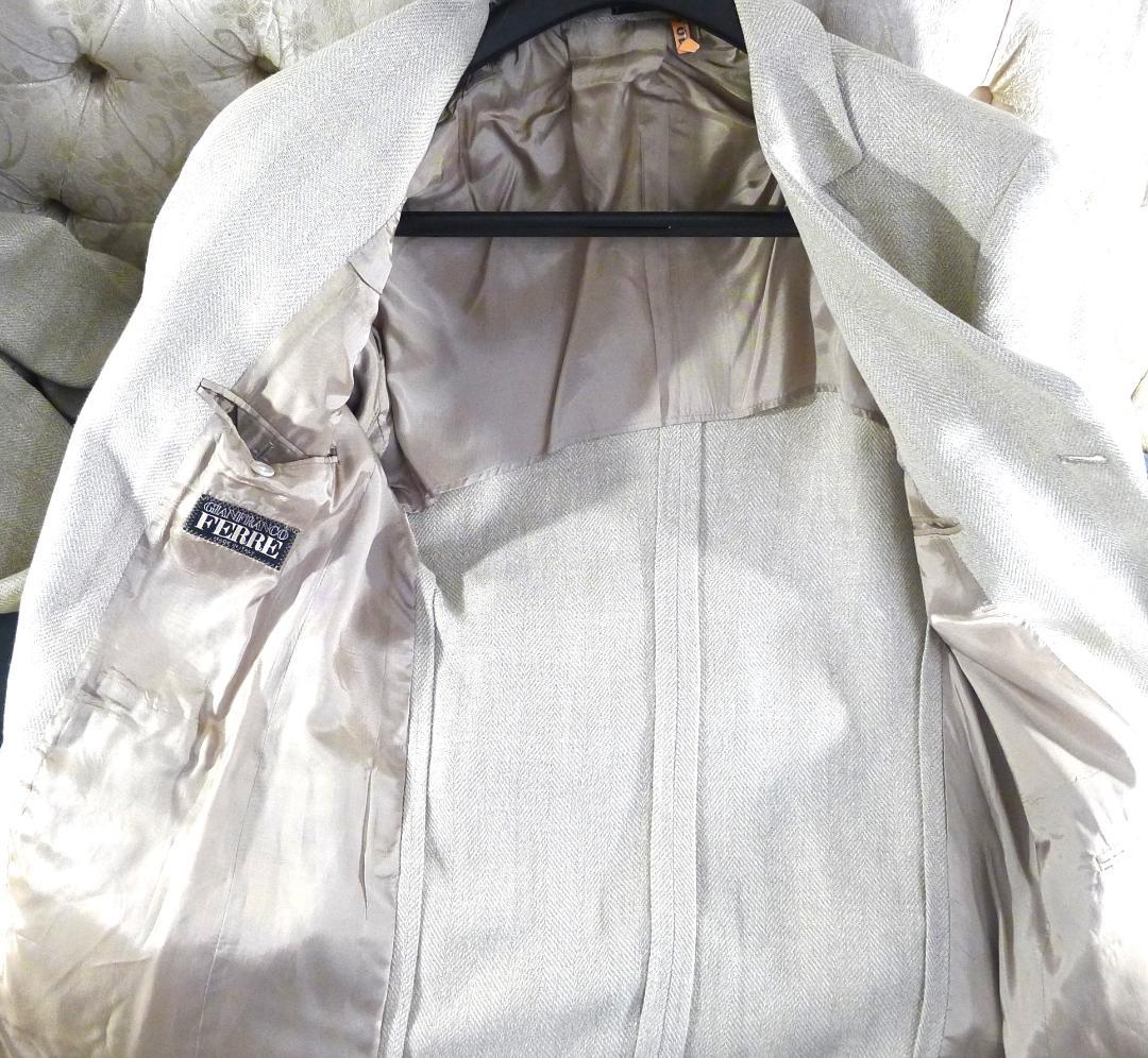 メンズ●【Gフェレ】イタリア製 ダークアイボリーウールシルクスーツ美品●