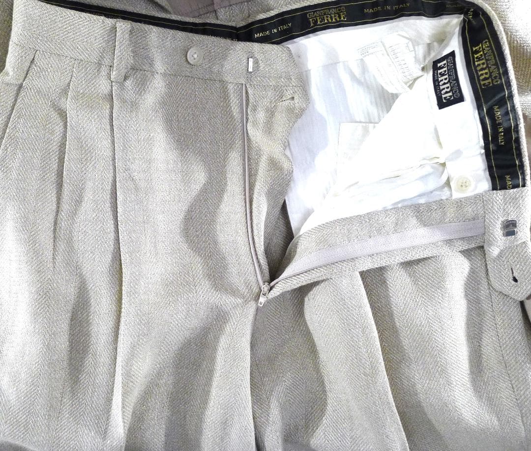 メンズ●【Gフェレ】イタリア製 ダークアイボリーウールシルクスーツ美品●