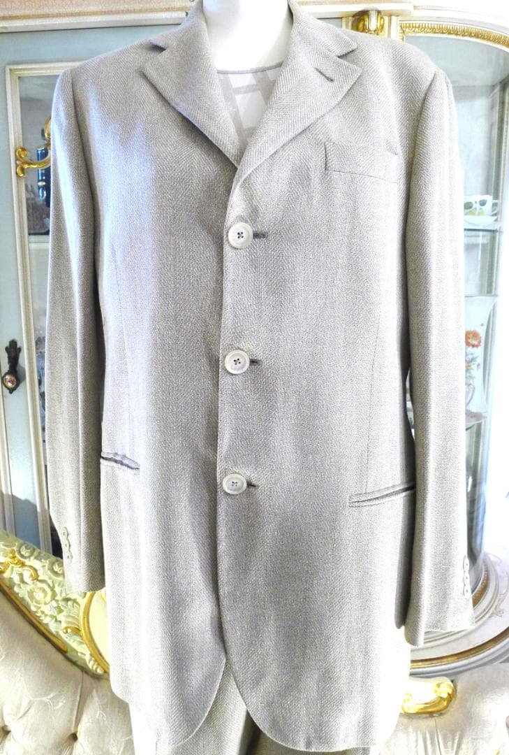 メンズ●【Gフェレ】イタリア製 ダークアイボリーウールシルクスーツ美品●