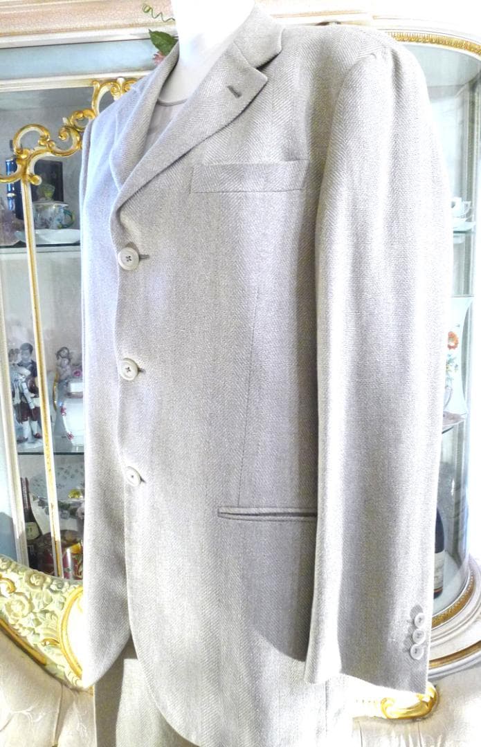 メンズ●【Gフェレ】イタリア製 ダークアイボリーウールシルクスーツ美品●