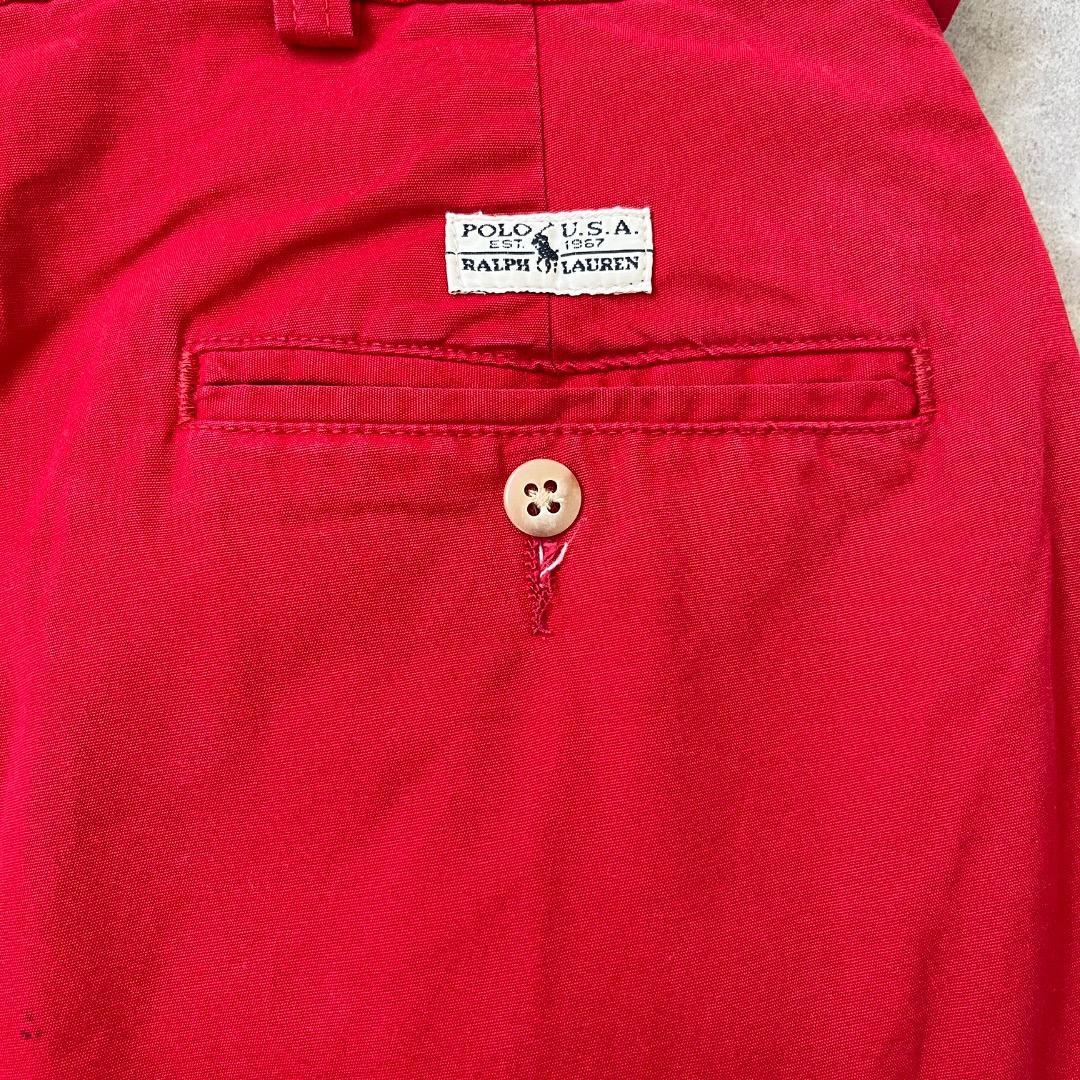 ポロ ラルフローレン W36 チノパン 90s USA製 古着 赤 19002