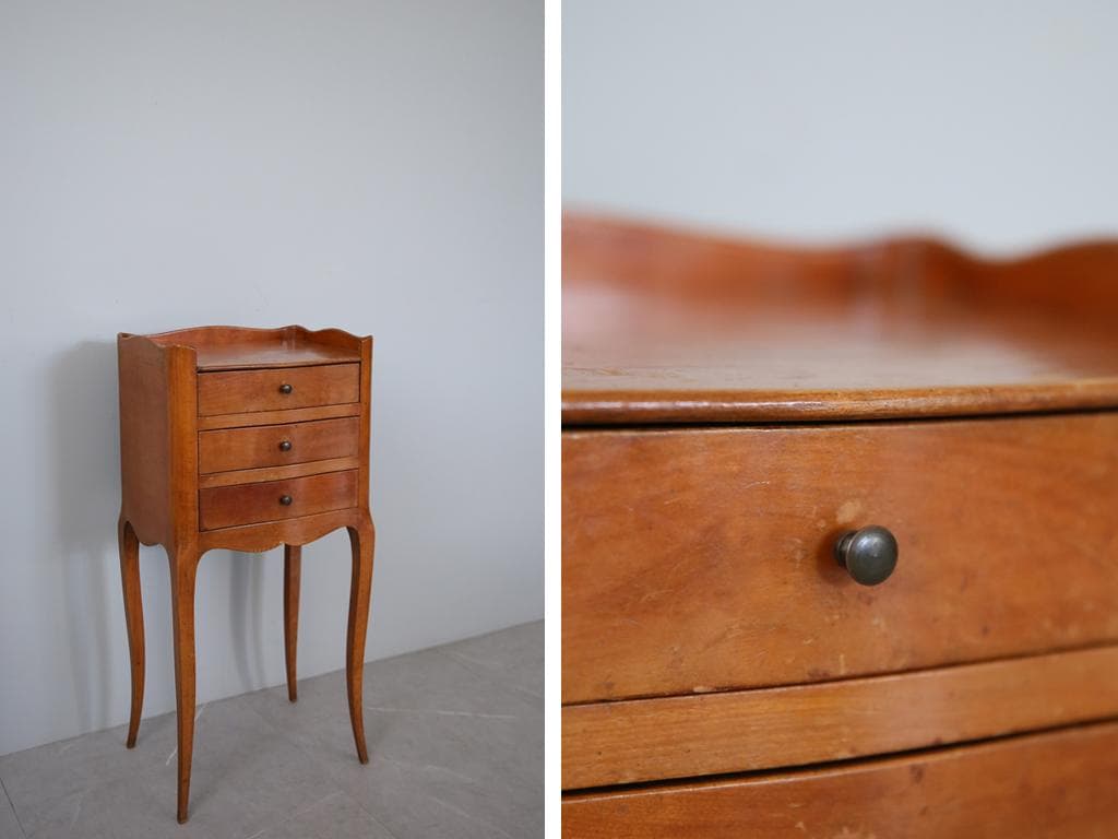 フランスアンティーク猫脚ナイトテーブル/木製キャビネット机飾り棚(82-13)