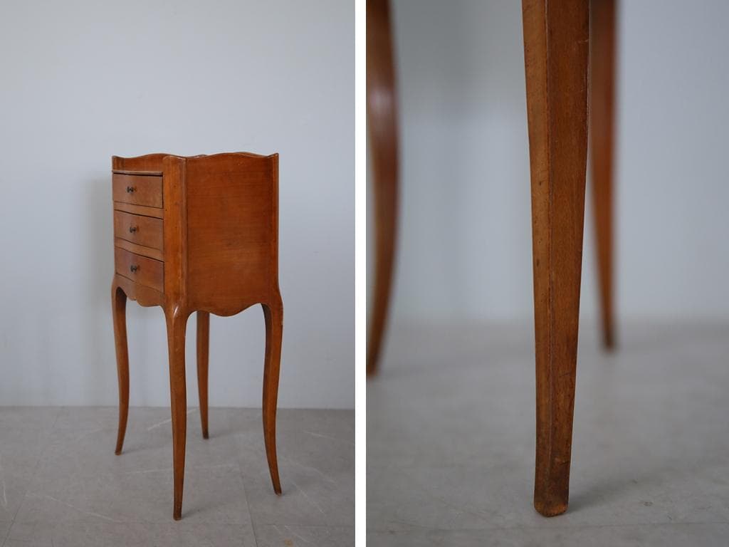 フランスアンティーク猫脚ナイトテーブル/木製キャビネット机飾り棚(82-13)