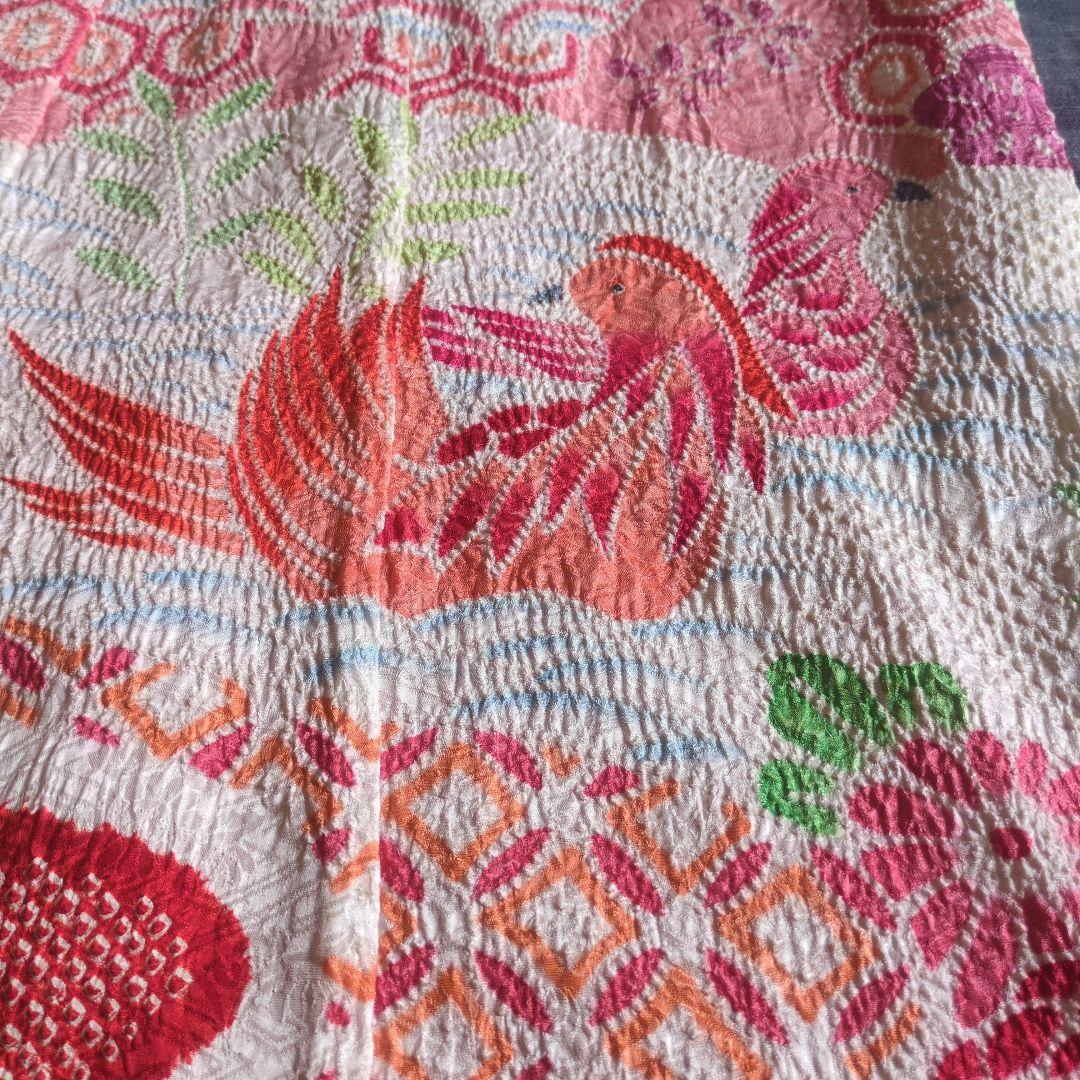 七五三　正絹　着物　鹿の子　総絞り　赤　白　７歳　フルセット