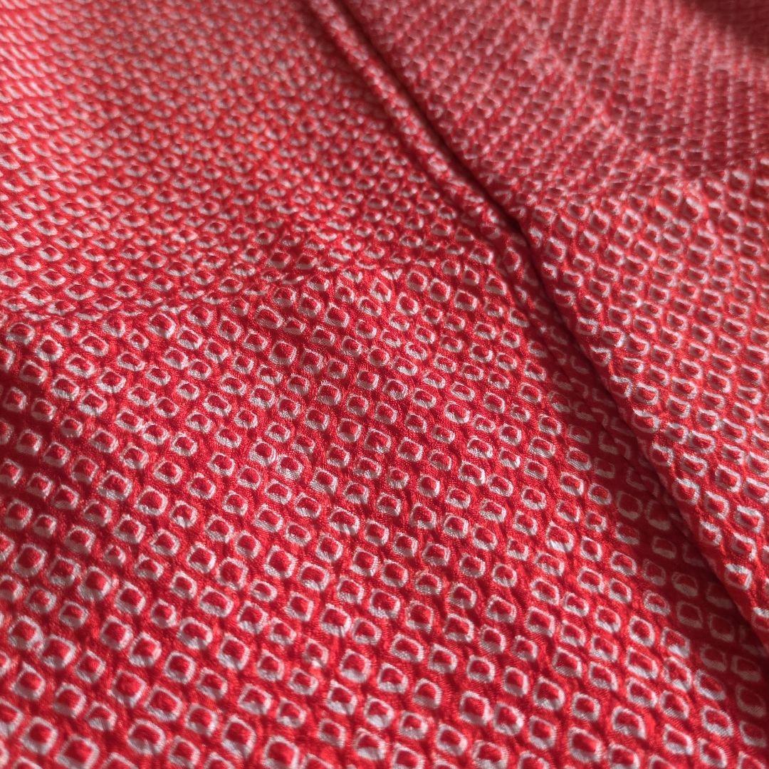 七五三　正絹　着物　鹿の子　総絞り　赤　白　７歳　フルセット