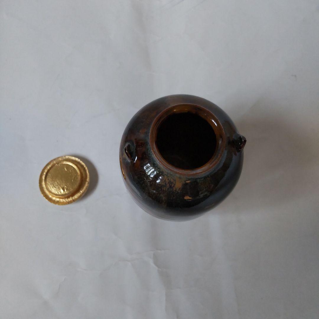 高取焼 亀井楽山 作 耳付茶入 仕覆 定家緞子 茶道具 共箱 茶入 新品 未使用