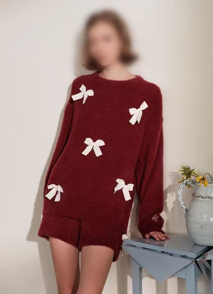 ジェラートピケ　ニットリボンプルオーバー&ショートパンツセット