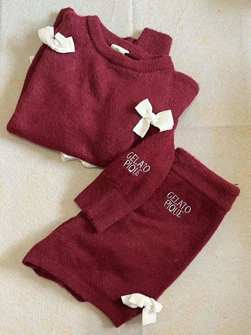 ジェラートピケ　ニットリボンプルオーバー&ショートパンツセット