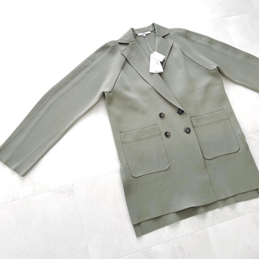 新品タグ付✨人気アンスリード　スクエアショルダーニットジャケット　ダブル　コート