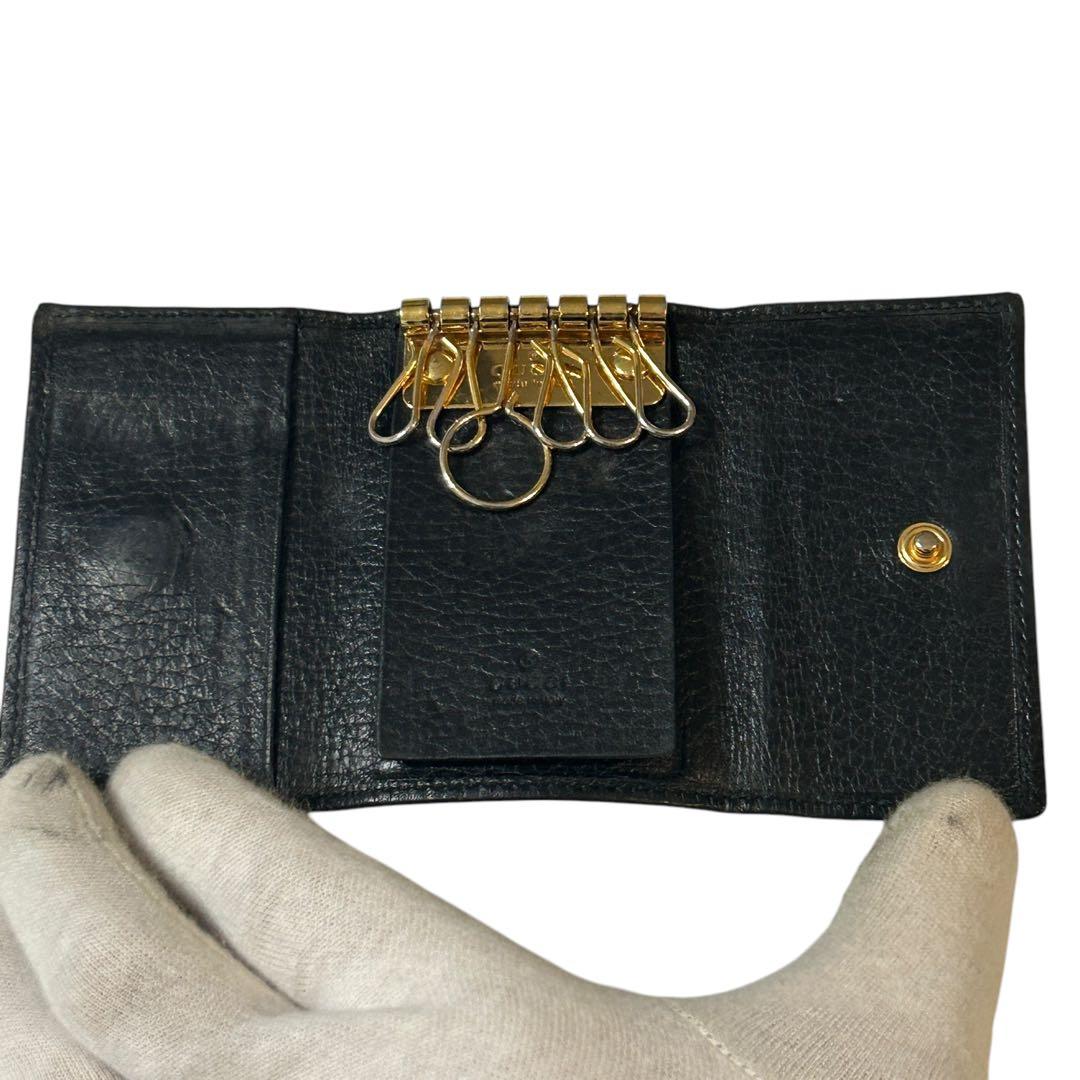 美品 グッチ キーケース マーモント ブラック レザー 6連 キーリング