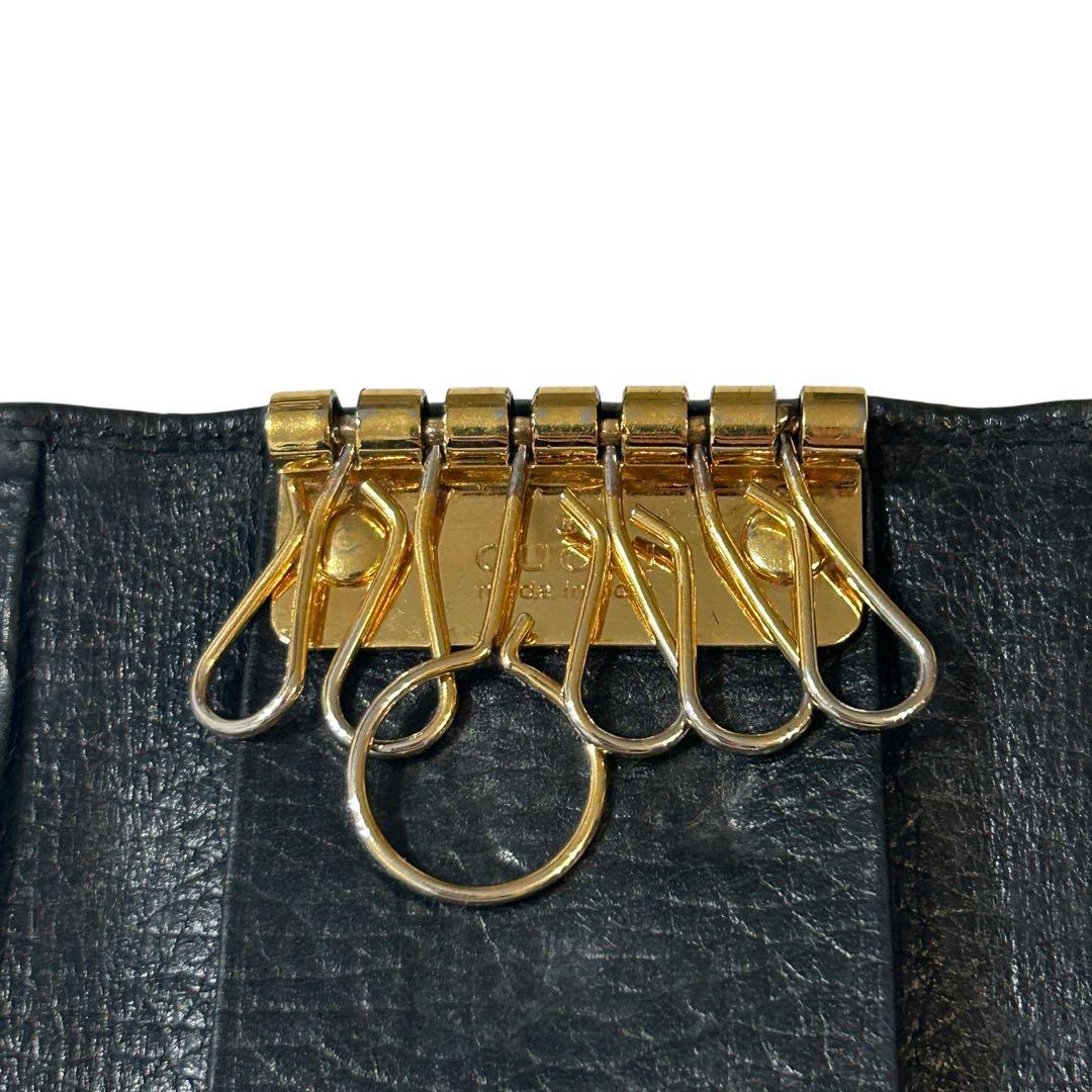 美品 グッチ キーケース マーモント ブラック レザー 6連 キーリング