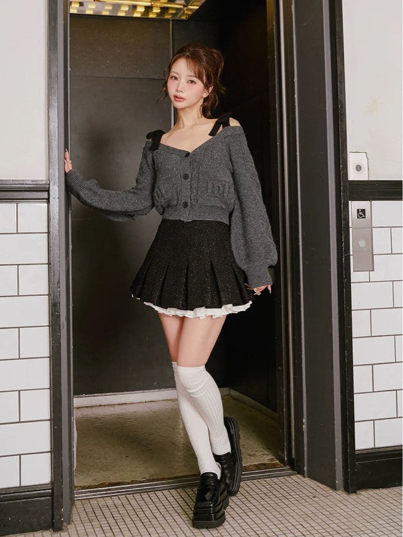 Darich スパンコールツイードスカート　ブラック