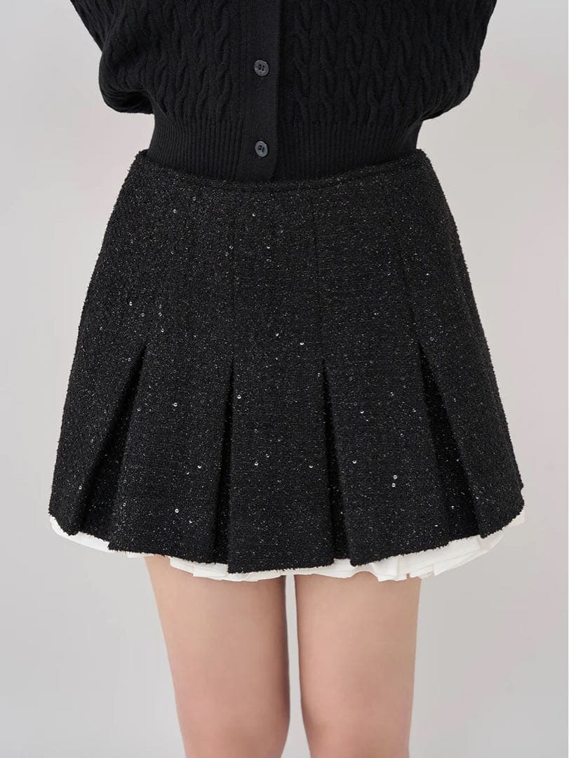 Darich スパンコールツイードスカート　ブラック