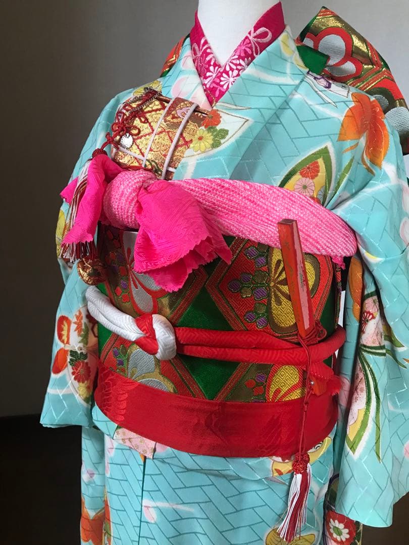 七五三7歳着物セット　アンティーク　正絹　水色　蝶々❤️