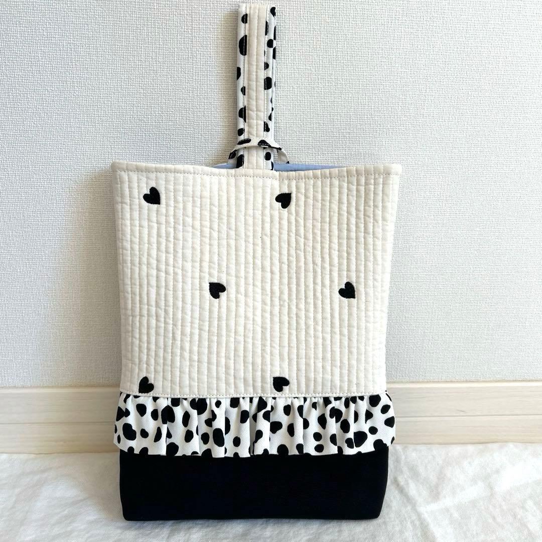 入園入学3点セット　【白地黒ハートヌビ×ダルメシアン】　女の子　レッスンバッグ