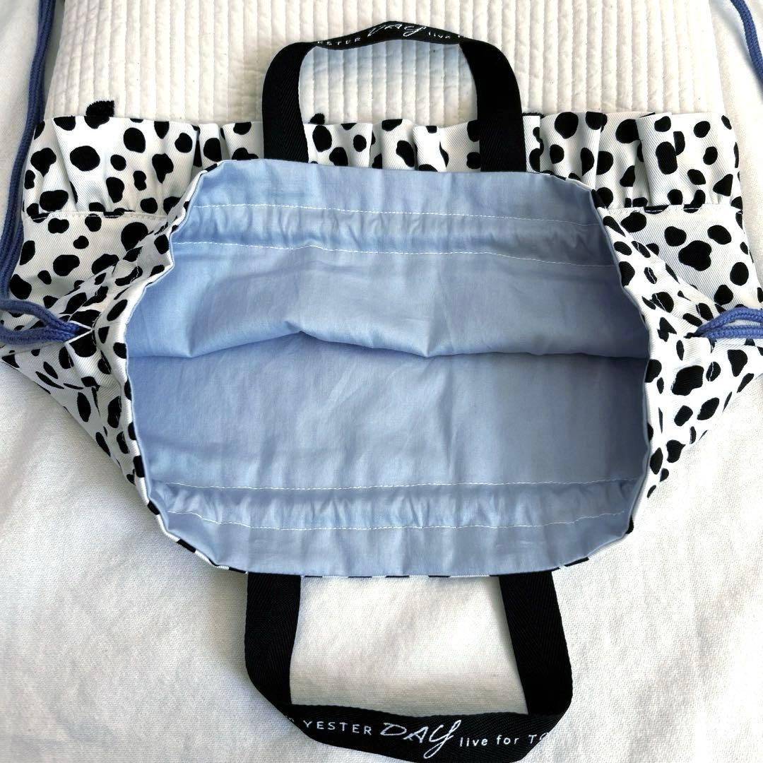 入園入学3点セット　【白地黒ハートヌビ×ダルメシアン】　女の子　レッスンバッグ