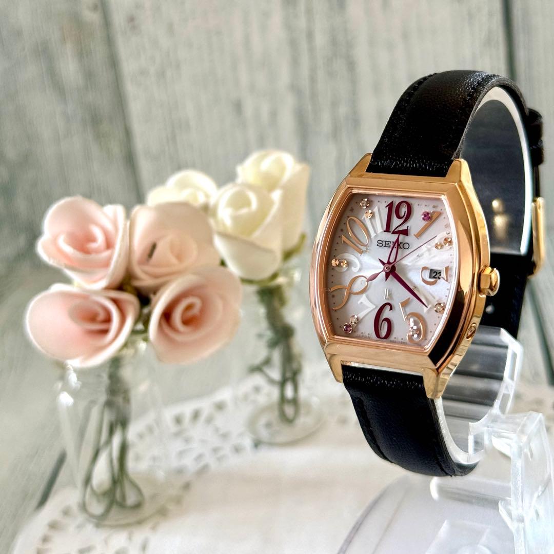 【限定】SEIKO ルキア 腕時計 1B22-0BB0 トノー 電波ソーラー 革