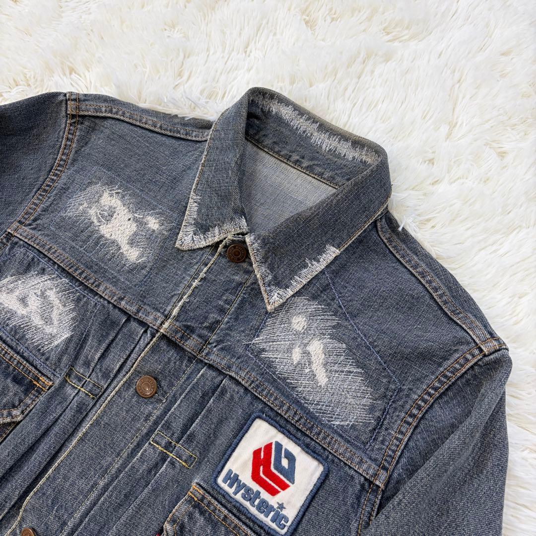 ヒステリックグラマー 2ndタイプ ダメージ加工 デニムジャケット ワッペン M