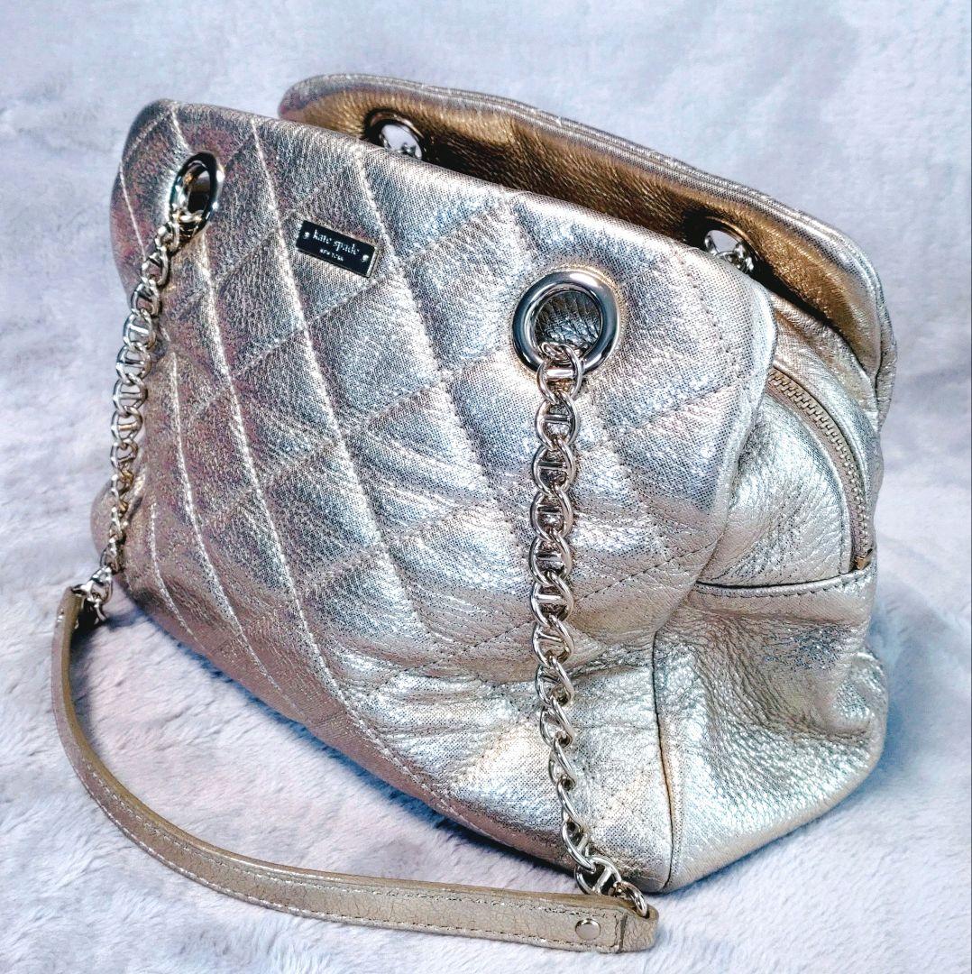 kate spade メタリックゴールド キルティング チェーンバッグ