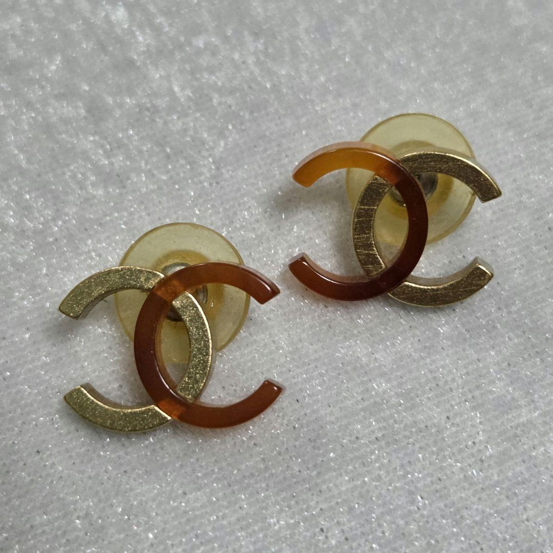 【良品】CHANEL シャネル ココマーク ピアス べっ甲×マットゴールド