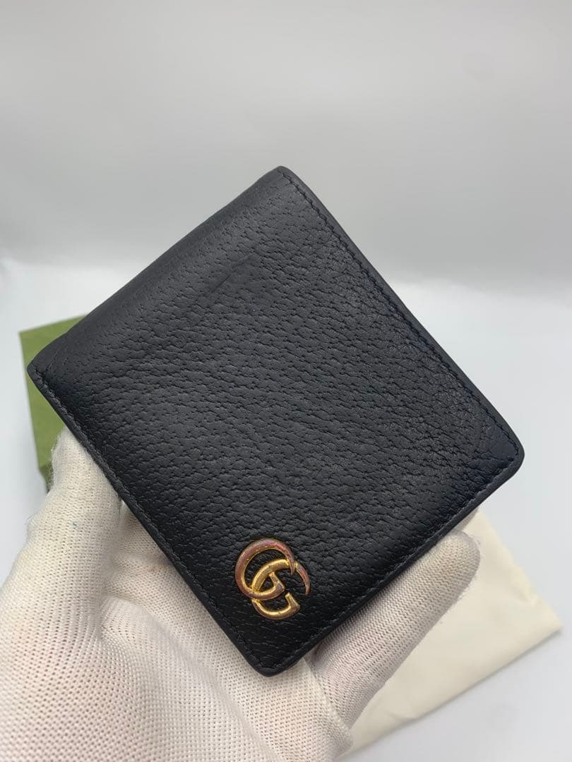 GUCCI 二つ折り財布 GGマーモント グッチ レザー ブラック 黒