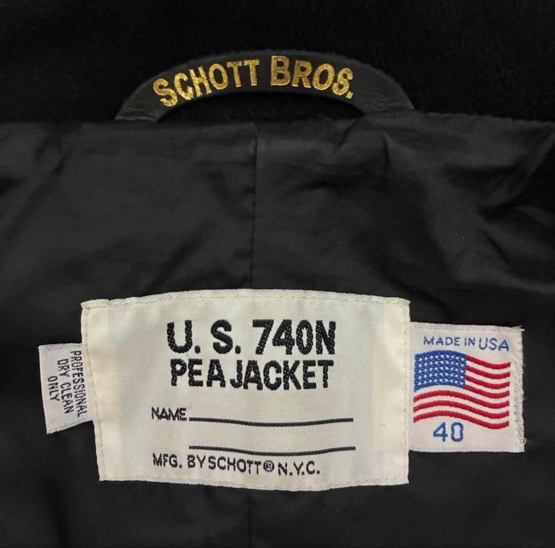 40 良品 Schott 753US Pコート 濃紺 スリム タイト ピーコート