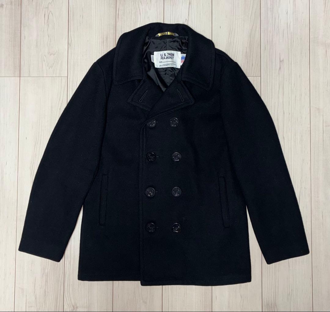 40 良品 Schott 753US Pコート 濃紺 スリム タイト ピーコート