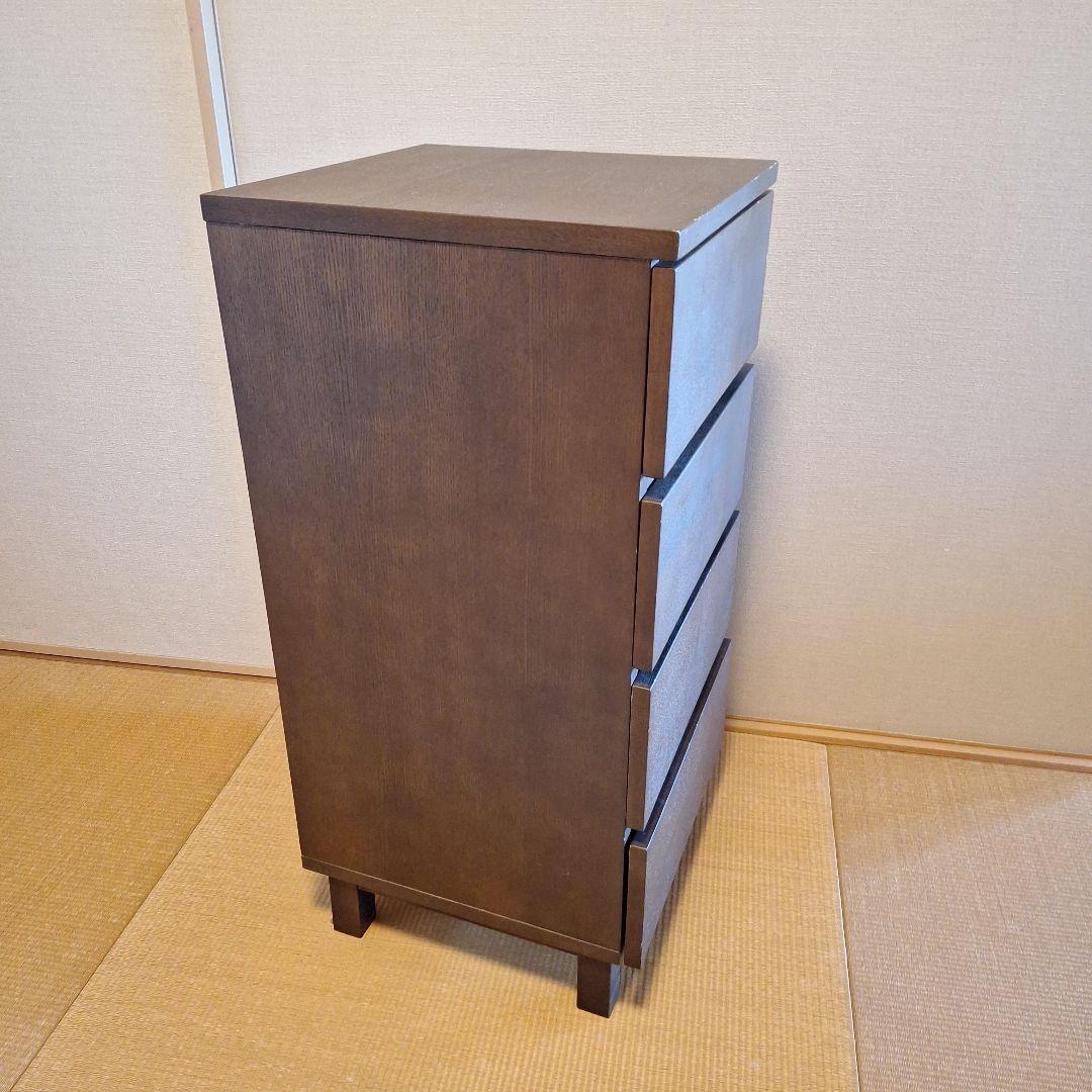 無印良品　タモ材　ダークブラウン 木製チェスト 4段