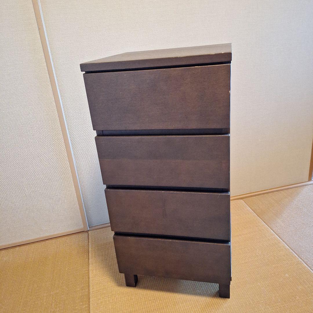 無印良品　タモ材　ダークブラウン 木製チェスト 4段