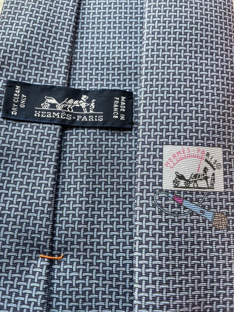 【極美品】HERMES ネイビー 幾何学模様 ネクタイ