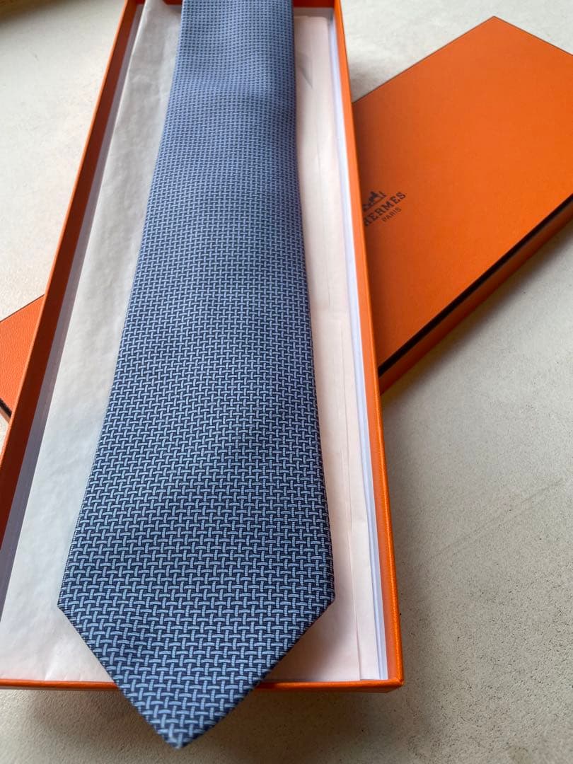 【極美品】HERMES ネイビー 幾何学模様 ネクタイ