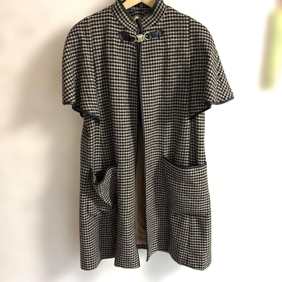 CÉLINE ハウンドトゥース柄 コート40 ポンチョ
