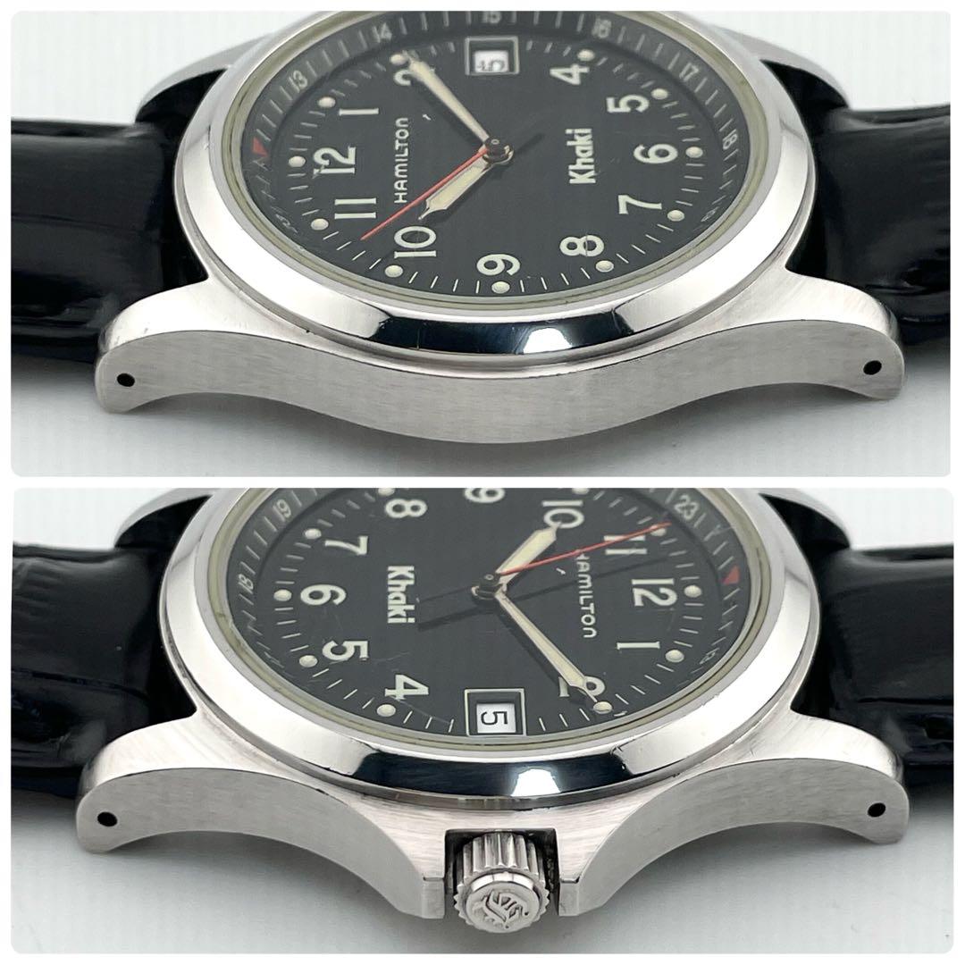 【稼働/新品電池】ハミルトン　カーキ　8775 デイト 腕時計　メンズ　黒文字盤