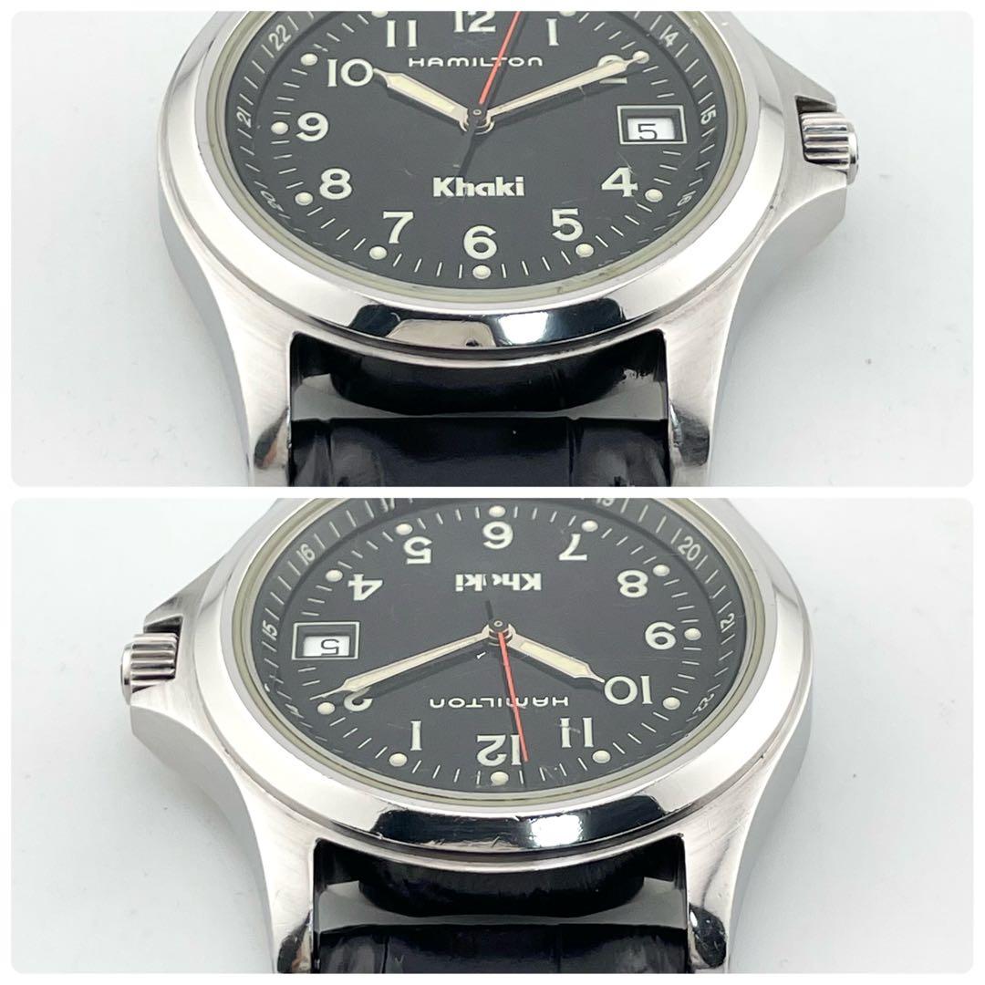 【稼働/新品電池】ハミルトン　カーキ　8775 デイト 腕時計　メンズ　黒文字盤
