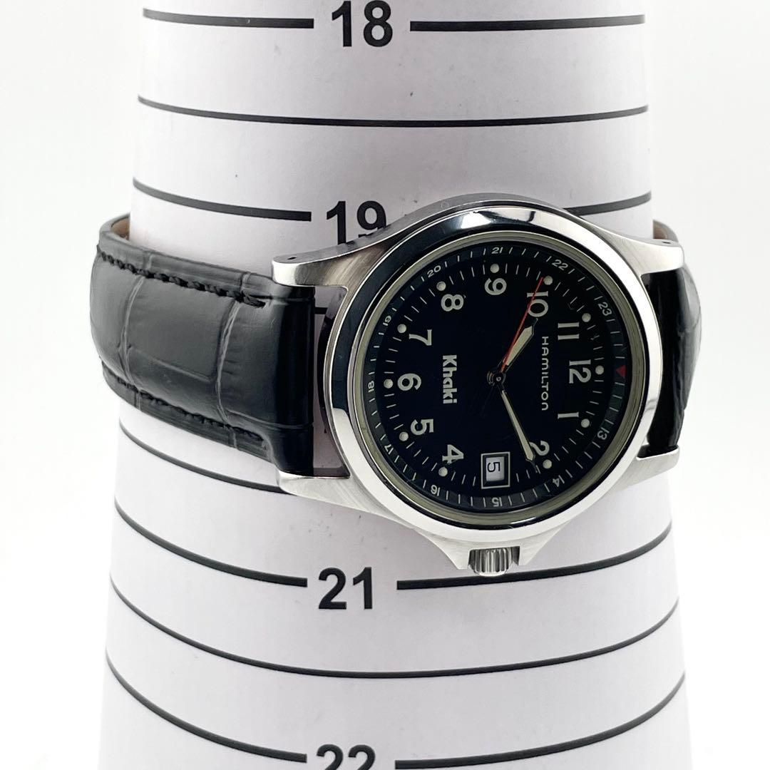 【稼働/新品電池】ハミルトン　カーキ　8775 デイト 腕時計　メンズ　黒文字盤