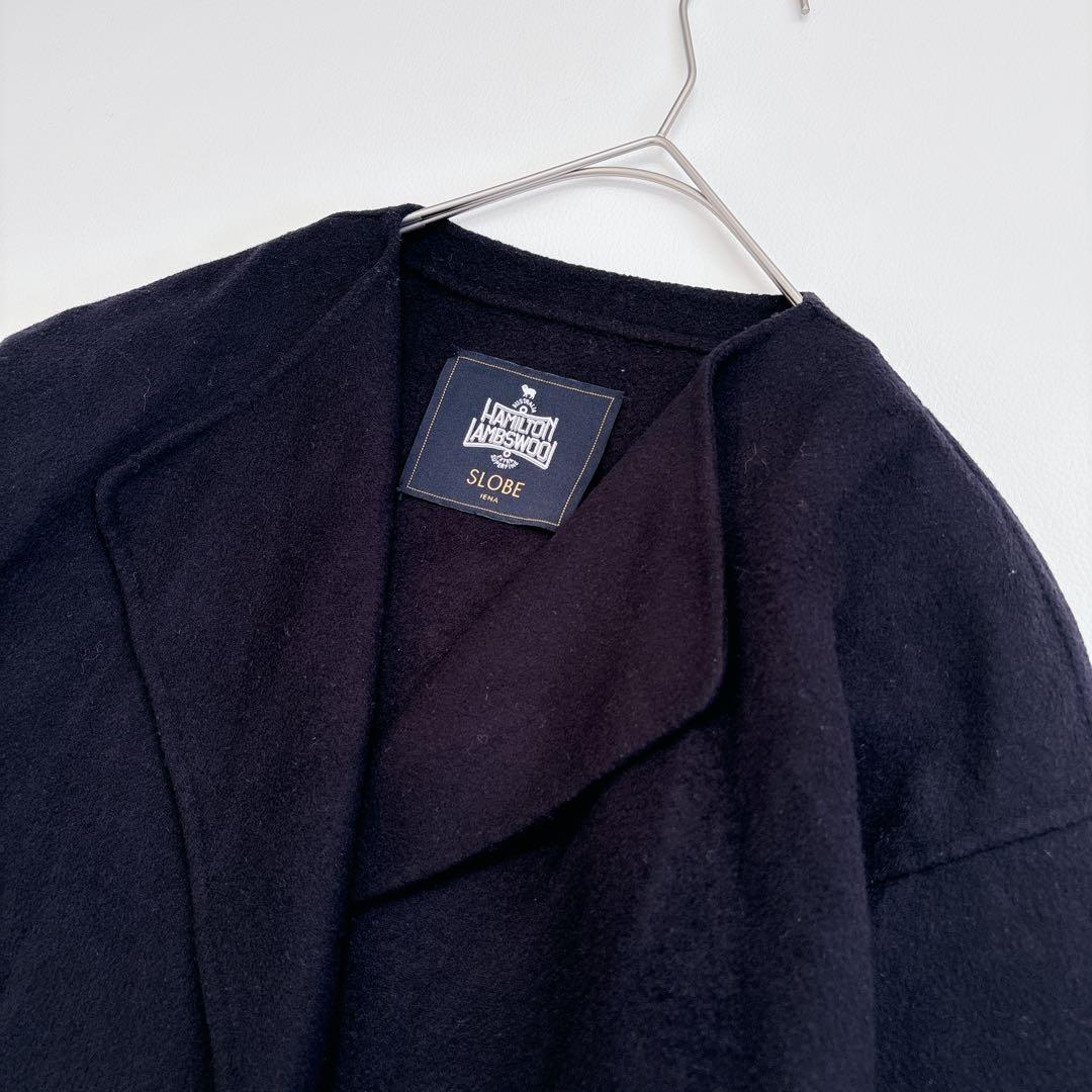 SLOBE IENA HAMILTON ダブルフェイスウールショートコート 紺