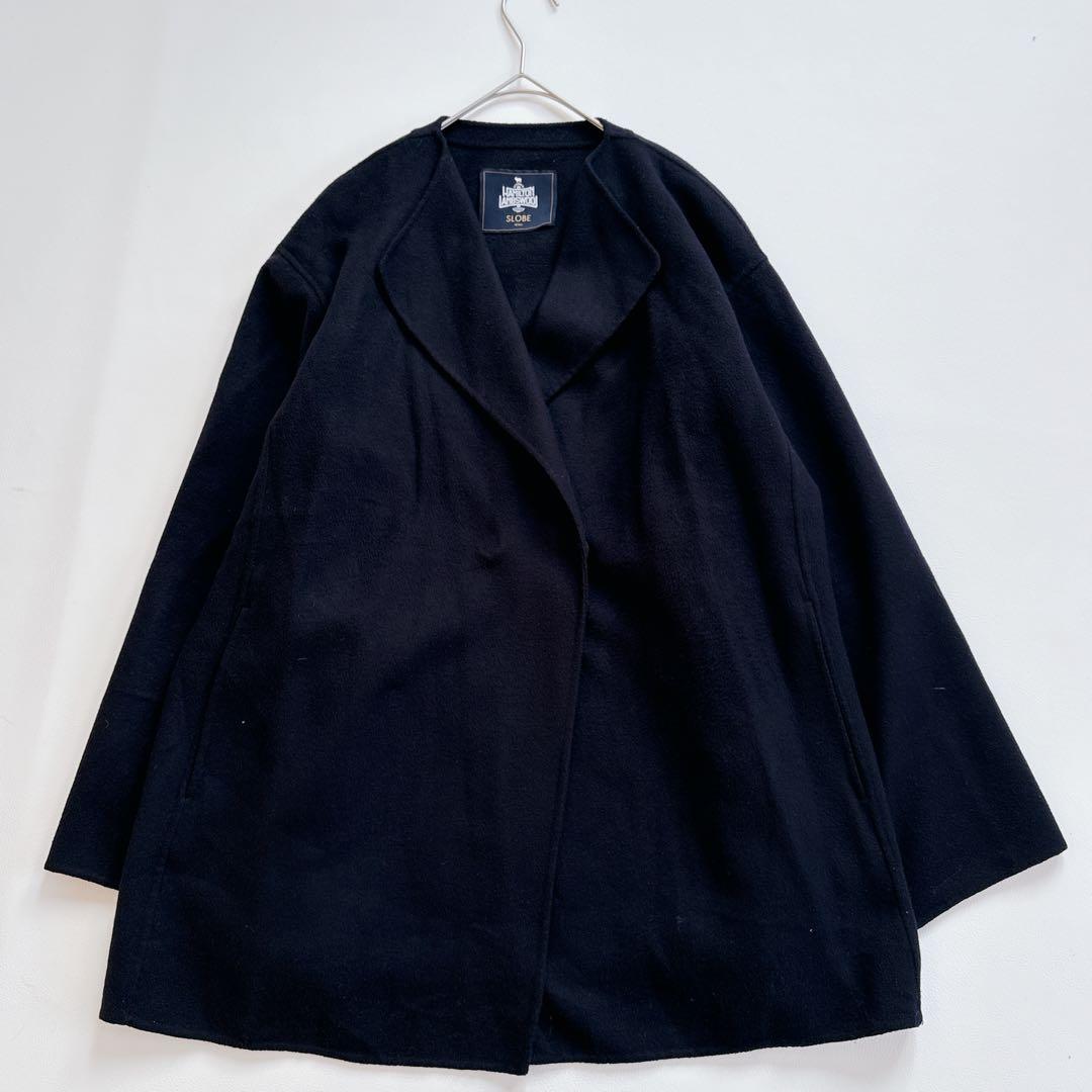 SLOBE IENA HAMILTON ダブルフェイスウールショートコート 紺