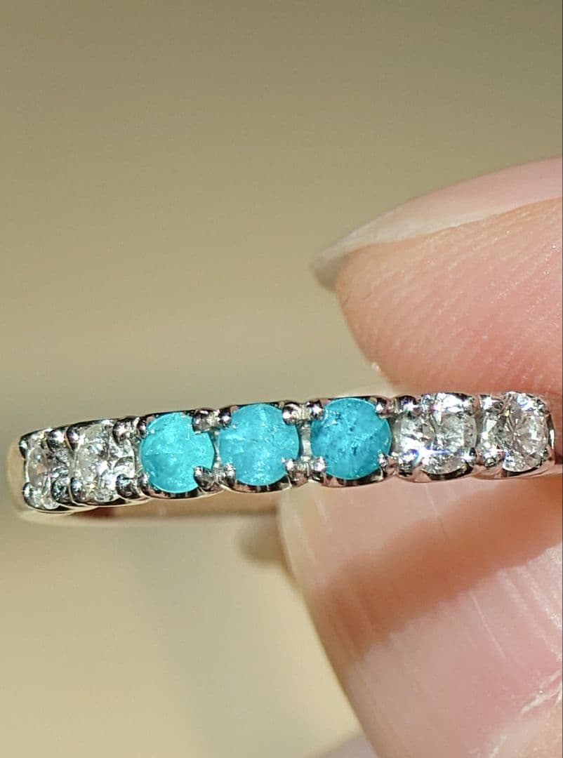 鑑別付パライバトルマリン、メレダイヤP900リング7号