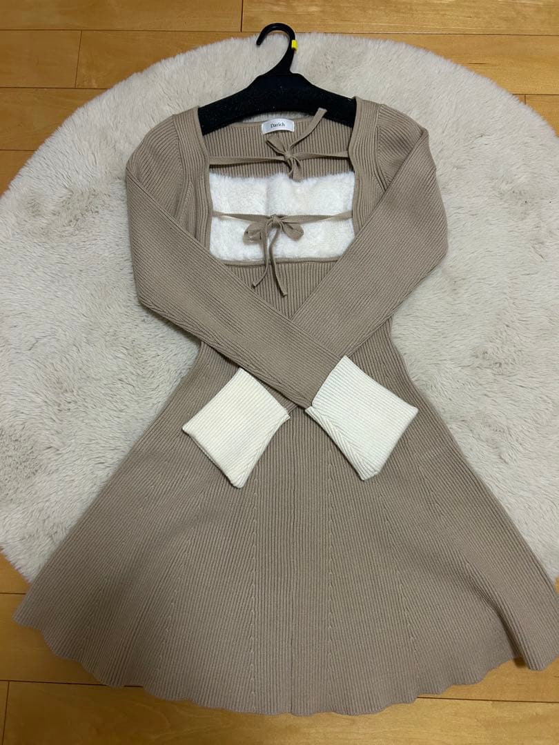 【専用出品】Darich リボンファーフレアニットミニワンピース