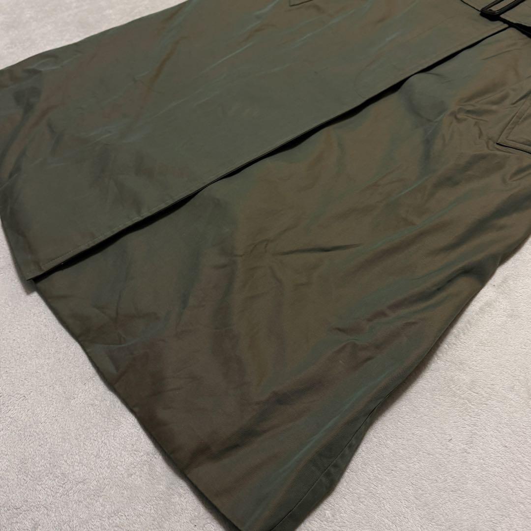 美品　バーバリーズ　ステンカラーコート　M位　チェック　カーキ　玉虫色　ベルト付