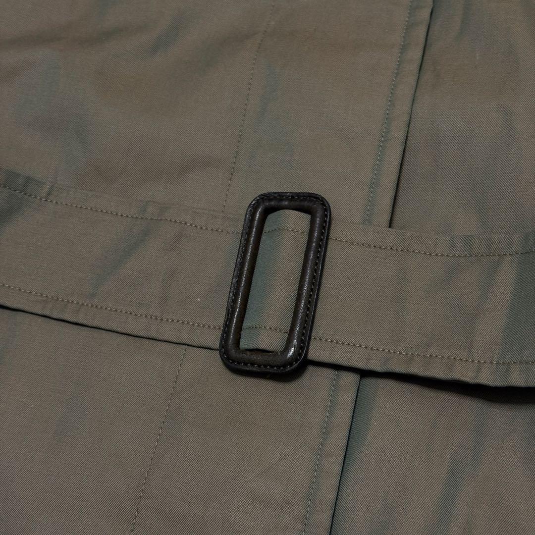 美品　バーバリーズ　ステンカラーコート　M位　チェック　カーキ　玉虫色　ベルト付