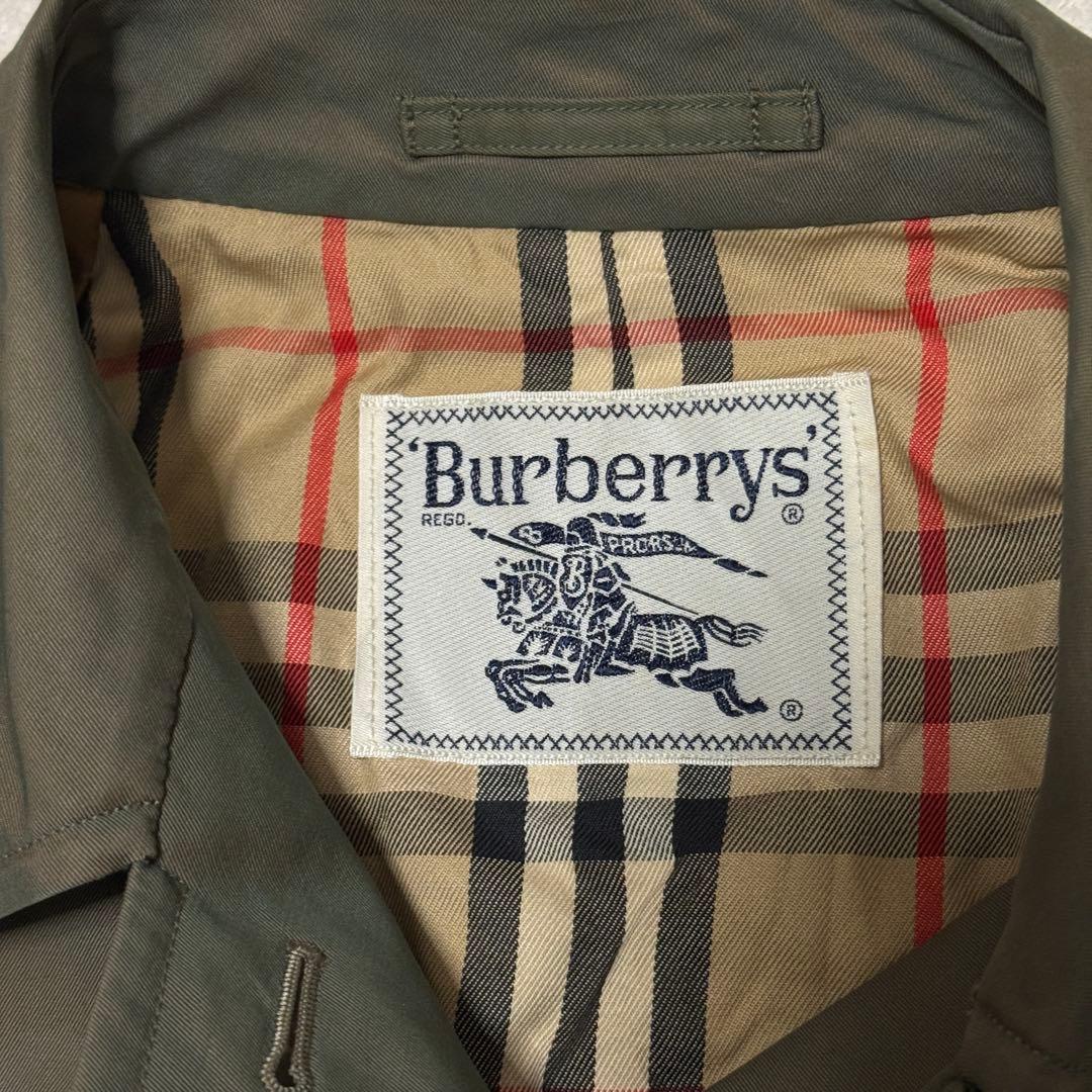 美品　バーバリーズ　ステンカラーコート　M位　チェック　カーキ　玉虫色　ベルト付