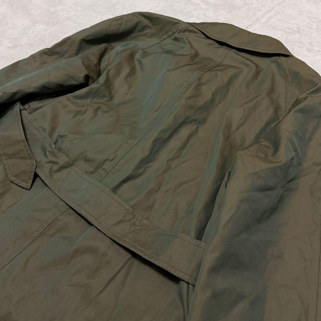 美品　バーバリーズ　ステンカラーコート　M位　チェック　カーキ　玉虫色　ベルト付