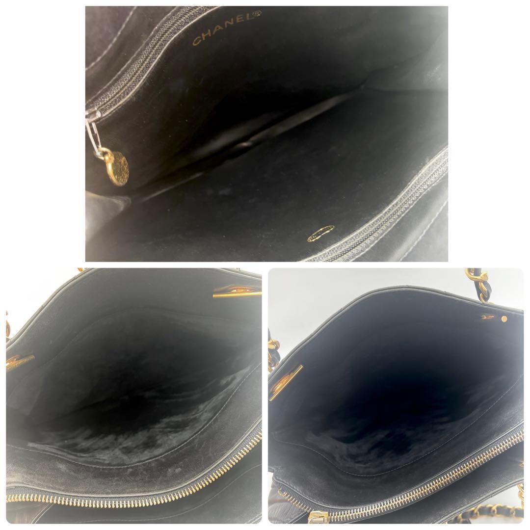 シャネル　チェーンショルダー　ラムスキン　ブイステッチ　ブラック　トートバッグ