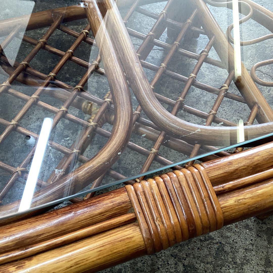 ラタン　籐　ガラステーブル